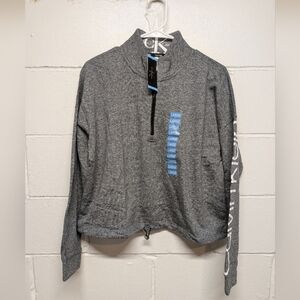 CALVIN KLEIN (Large) Gray Half Zip Long Sleeve Crop Sweatshirt NWT